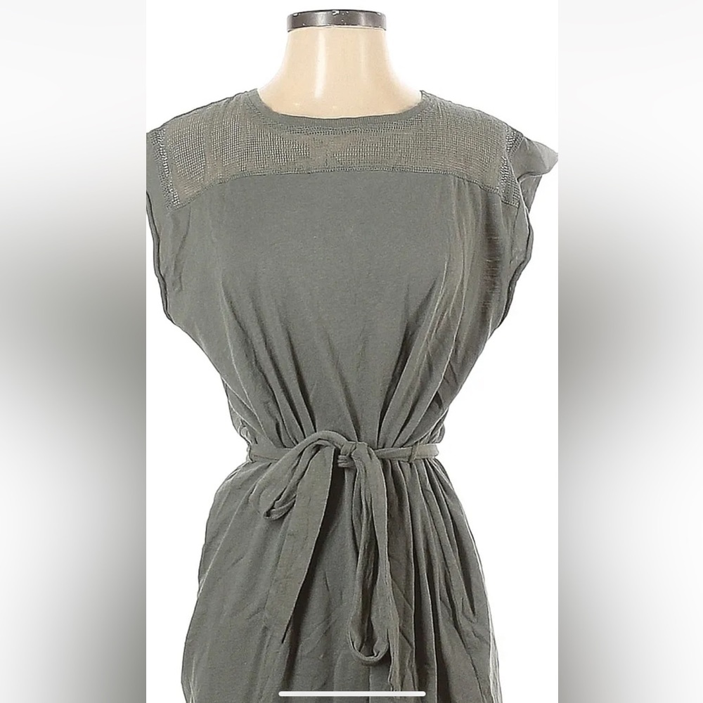 NWT Grey State Womens Rachel Dress Drk Sage Mesh Crew Neck, Short Sleeve Belted